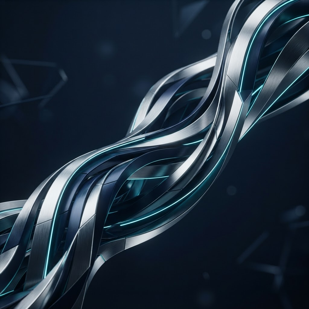 Abstract aerodynamic engineering surfaces in brushed silver and navy