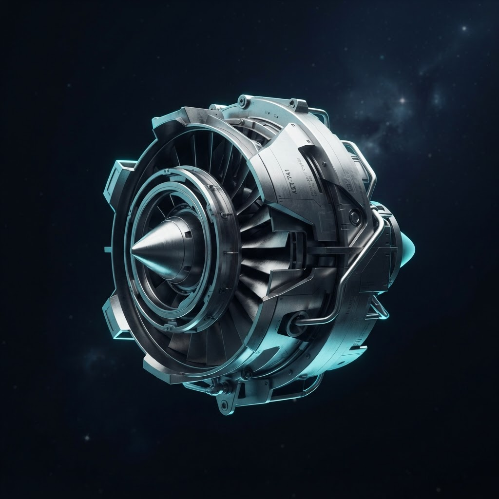 Abstract 3D brushed-metal aerospace turbine engineering asset